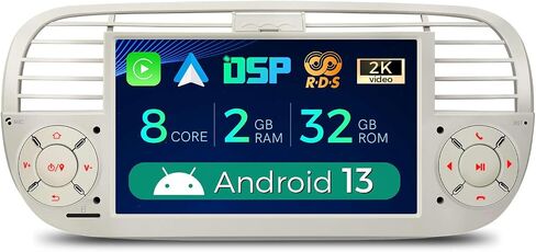 XTRONS Android 14 Car Stereo for Fiat 500 (2007-2015), 7 Inch Touch Screen Fiat 500 Replacement Head Unit with Gyroscope Built-in DSP GPS Navigation CarPlay Android Auto 4G LTE Bluetooth (4+64GB) in Saudi Arabia