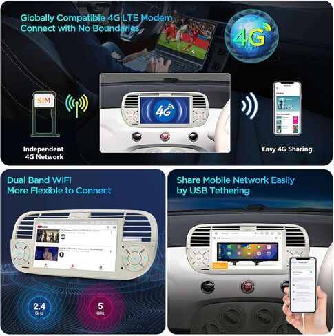 XTRONS Android 14 Car Stereo for Fiat 500 (2007-2015), 7 Inch Touch Screen Fiat 500 Replacement Head Unit with Gyroscope Built-in DSP GPS Navigation CarPlay Android Auto 4G LTE Bluetooth (4+64GB) in Saudi Arabia