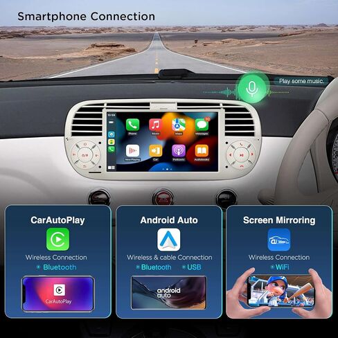 XTRONS Android 14 Car Stereo for Fiat 500 (2007-2015), 7 Inch Touch Screen Fiat 500 Replacement Head Unit with Gyroscope Built-in DSP GPS Navigation CarPlay Android Auto 4G LTE Bluetooth (4+64GB) in Saudi Arabia