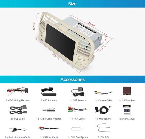 XTRONS Android 14 Car Stereo for Fiat 500 (2007-2015), 7 Inch Touch Screen Fiat 500 Replacement Head Unit with Gyroscope Built-in DSP GPS Navigation CarPlay Android Auto 4G LTE Bluetooth (4+64GB) in Saudi Arabia