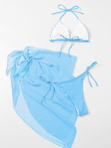 GORGLITTER Women's 3 Piece Bikini Sets Self Tie String Triangle Swimsuit with Knot Side Mesh Cover Up Skirt in Saudi Arabia