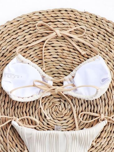 Verdusa Women's Two Piece Swimsuit Textured Frilled Cut Out Tie Back Halter Sexy Bikini Set in Kuwait
