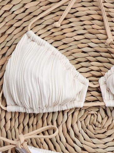 Verdusa Women's Two Piece Swimsuit Textured Frilled Cut Out Tie Back Halter Sexy Bikini Set in Kuwait