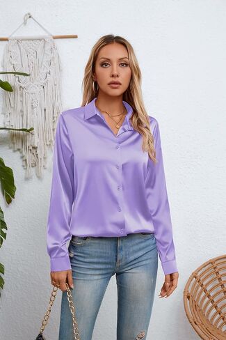 قمصان نسائية حريرية من الساتان بأزرار سفلية وأكمام طويلة، بلوزة كاجوال للعمل والمكتب in Kuwait