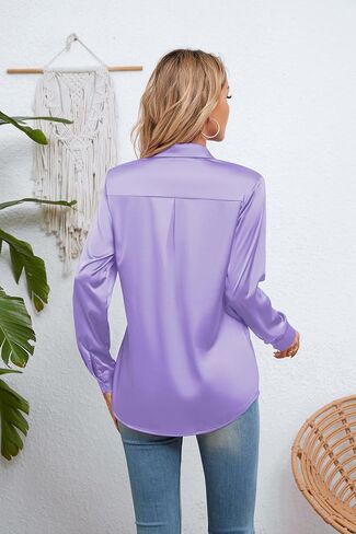 قمصان نسائية حريرية من الساتان بأزرار سفلية وأكمام طويلة، بلوزة كاجوال للعمل والمكتب in Kuwait