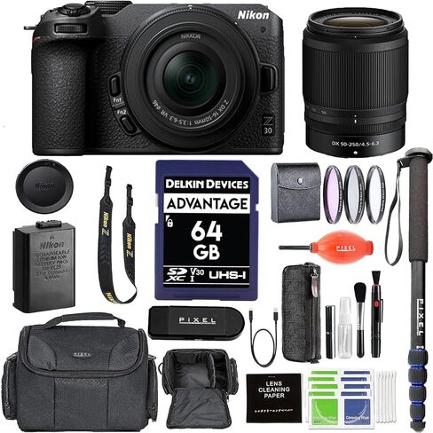كاميرا Nikon Z30 بدون مرآة بعدسات 16-50 مم و50-250 مم مع ملحقات متقدمة وحزمة سفر (متضمنة ضمان نيكون لمدة عام) | 1749 | نيكون Z30 in Kuwait
