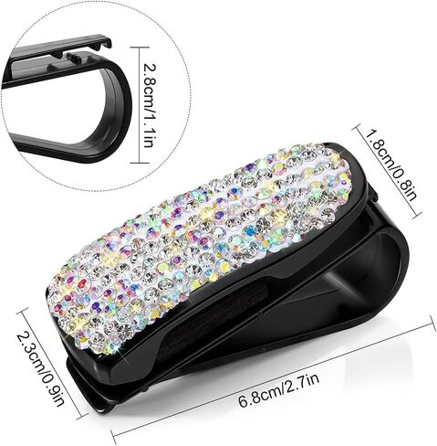 حامل نظارات بلينغ لواقي الشمس للسيارة، حامل نظارات شمسية للسيارة من حجر الراين الكريستالي الأنيق مع ملحقات مشبك بطاقة التذاكر للنساء والفتيات (عبوتان، أبيض) in Kuwait