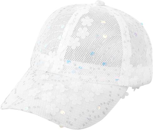 Shiny Sequins Baseball Cap for Women Girls Cute Flowers Breathable Mesh Trucker Hat Adjustable Summer Outdoors Sun Cap in Kuwait