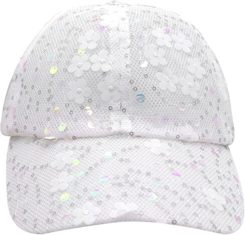 Shiny Sequins Baseball Cap for Women Girls Cute Flowers Breathable Mesh Trucker Hat Adjustable Summer Outdoors Sun Cap in Kuwait