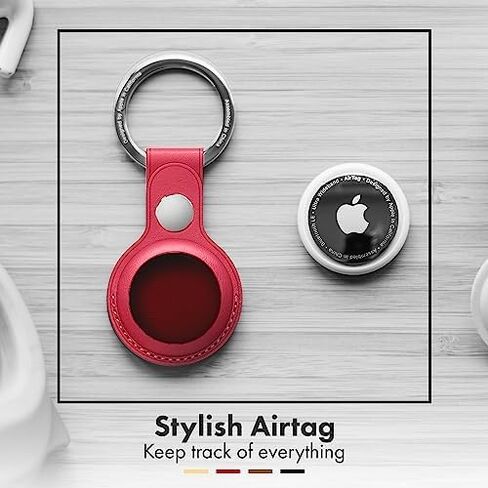 New Apple Airtag Leather Keychain for Apple Airtags | Leather Cases in Multi Colors, Durable and Easy to Clean Protective Holders Compatible with Apple Air Tag (Brown and Golden) in Saudi Arabia