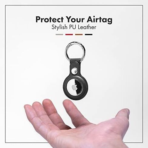 New Apple Airtag Leather Keychain for Apple Airtags | Leather Cases in Multi Colors, Durable and Easy to Clean Protective Holders Compatible with Apple Air Tag (Brown and Golden) in Saudi Arabia