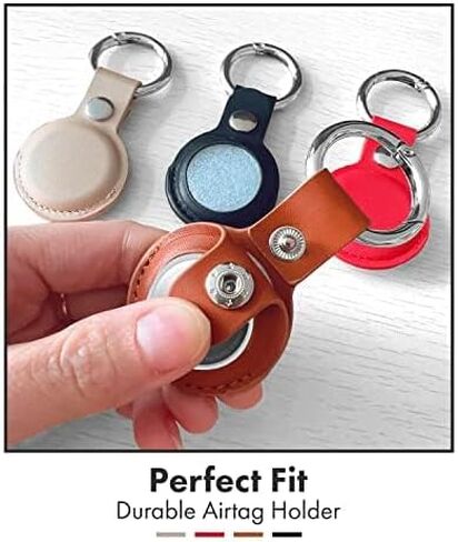 New Apple Airtag Leather Keychain for Apple Airtags | Leather Cases in Multi Colors, Durable and Easy to Clean Protective Holders Compatible with Apple Air Tag (Brown and Golden) in Saudi Arabia