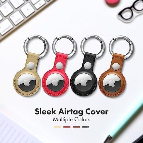New Apple Airtag Leather Keychain for Apple Airtags | Leather Cases in Multi Colors, Durable and Easy to Clean Protective Holders Compatible with Apple Air Tag (Brown and Golden) in Saudi Arabia