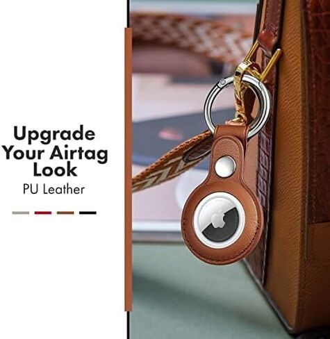 New Apple Airtag Leather Keychain for Apple Airtags | Leather Cases in Multi Colors, Durable and Easy to Clean Protective Holders Compatible with Apple Air Tag (Brown and Golden) in Saudi Arabia