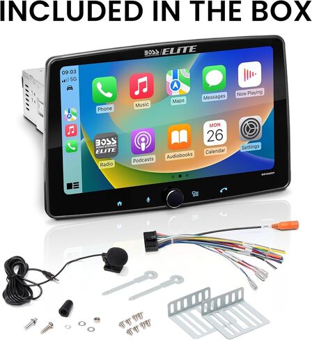 BOSS Audio Systems Elite BE10ACP Car Stereo - Detachable 10.1" Touch Screen Car Stereo Apple CarPlay & Android Auto Head Unit, Single DIN with Double DIN Brackets, Bluetooth, No CD/DVD Player in Saudi Arabia