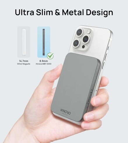 HINOVO 5000mAh Magnetic Wireless Power Bank, Transparent Portable Charger for iPhone, 20W PD Fast Charging Mag-Safe Battery Pack with USB-C for iPhone 15/14/13/12 Series - Black Mirror in Saudi Arabia