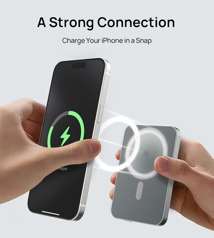 HINOVO 5000mAh Magnetic Wireless Power Bank, Transparent Portable Charger for iPhone, 20W PD Fast Charging Mag-Safe Battery Pack with USB-C for iPhone 15/14/13/12 Series - Black Mirror in Saudi Arabia