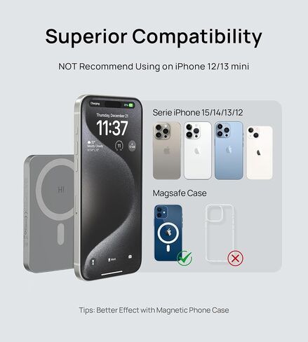 HINOVO 5000mAh Magnetic Wireless Power Bank, Transparent Portable Charger for iPhone, 20W PD Fast Charging Mag-Safe Battery Pack with USB-C for iPhone 15/14/13/12 Series - Black Mirror in Saudi Arabia