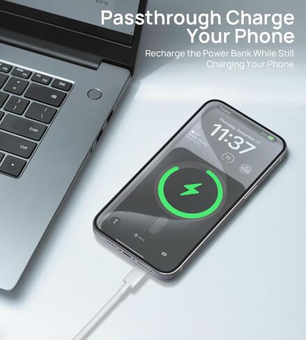 HINOVO 5000mAh Magnetic Wireless Power Bank, Transparent Portable Charger for iPhone, 20W PD Fast Charging Mag-Safe Battery Pack with USB-C for iPhone 15/14/13/12 Series - Black Mirror in Saudi Arabia