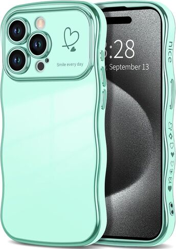 Anuck لهاتف iPhone 13 Case Wave، تصميم نمط طباعة قلب الحب للنساء الفتيات، حافة مطلية فاخرة متموجة لطيفة حماية كاملة للكاميرا، غطاء هاتف مرن ناعم من مادة TPU مقاوم للصدمات، وردي فاقع in Kuwait