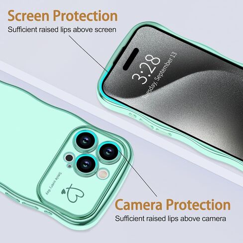 Anuck لهاتف iPhone 13 Case Wave، تصميم نمط طباعة قلب الحب للنساء الفتيات، حافة مطلية فاخرة متموجة لطيفة حماية كاملة للكاميرا، غطاء هاتف مرن ناعم من مادة TPU مقاوم للصدمات، وردي فاقع in Kuwait