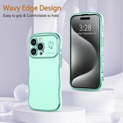 Anuck لهاتف iPhone 13 Case Wave، تصميم نمط طباعة قلب الحب للنساء الفتيات، حافة مطلية فاخرة متموجة لطيفة حماية كاملة للكاميرا، غطاء هاتف مرن ناعم من مادة TPU مقاوم للصدمات، وردي فاقع in Kuwait