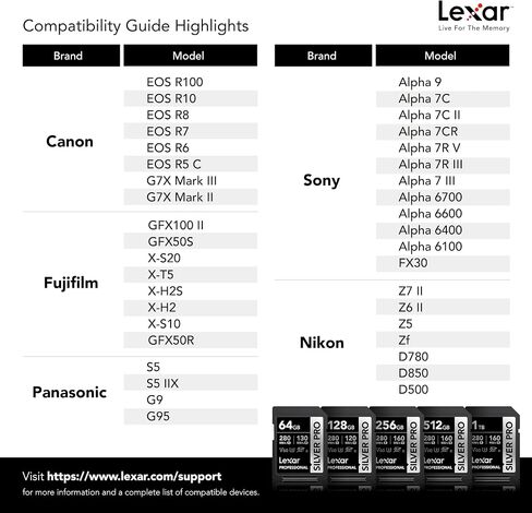 Lexar 256GB Silver PRO SD Memory Card, 280MB/s Read, 4K, V60, U3, UHS-II | Compatible w/ Canon, Sony, Nikon, Ideal for Professional Photographer, Videographer, Enthusiast, LSDSIPR256G-BNNNU in Saudi Arabia