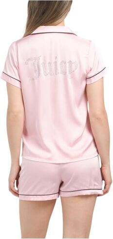 Juicy Couture Women’s Satin Short Sleeve Notch Collar Shirt and Shorts Pajama Set in Saudi Arabia