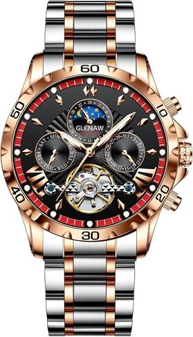 Automatic Watches for Men, Men's Mechanical Watch Multifunction 24 Hour Date Day Rotating Flywheel Waterproof Watches for Men in Saudi Arabia