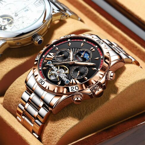 Automatic Watches for Men, Men's Mechanical Watch Multifunction 24 Hour Date Day Rotating Flywheel Waterproof Watches for Men in Saudi Arabia