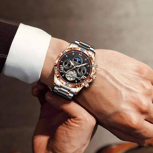 Automatic Watches for Men, Men's Mechanical Watch Multifunction 24 Hour Date Day Rotating Flywheel Waterproof Watches for Men in Saudi Arabia