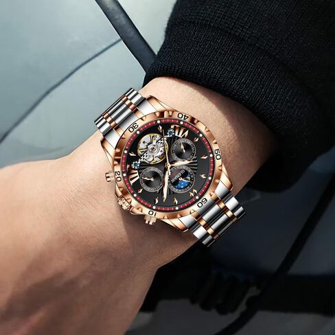 Automatic Watches for Men, Men's Mechanical Watch Multifunction 24 Hour Date Day Rotating Flywheel Waterproof Watches for Men in Saudi Arabia