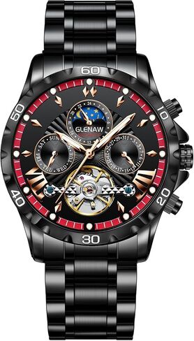 Automatic Watches for Men, Men's Mechanical Watch Multifunction 24 Hour Date Day Rotating Flywheel Waterproof Watches for Men in Saudi Arabia