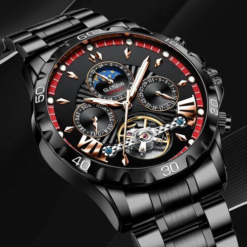 Automatic Watches for Men, Men's Mechanical Watch Multifunction 24 Hour Date Day Rotating Flywheel Waterproof Watches for Men in Saudi Arabia
