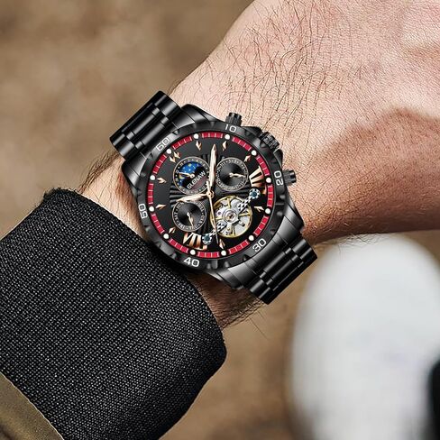 Automatic Watches for Men, Men's Mechanical Watch Multifunction 24 Hour Date Day Rotating Flywheel Waterproof Watches for Men in Saudi Arabia