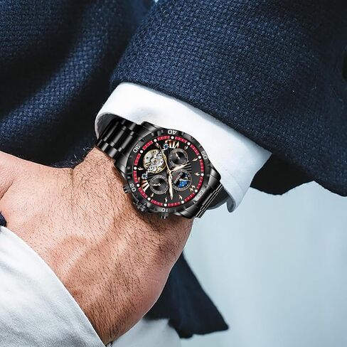 Automatic Watches for Men, Men's Mechanical Watch Multifunction 24 Hour Date Day Rotating Flywheel Waterproof Watches for Men in Saudi Arabia