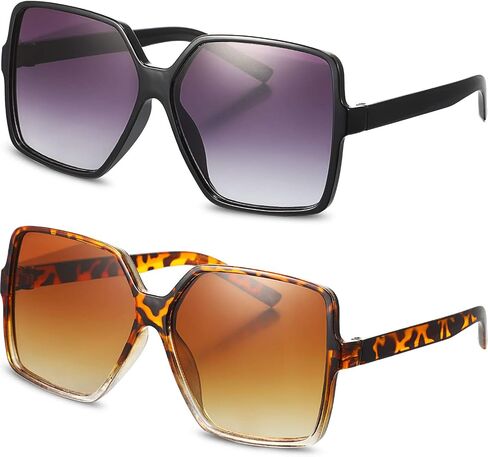 Frienda 2 Pairs Oversized Square Sunglasses Big Large Wide Retro Vintage Shades for Women in Saudi Arabia
