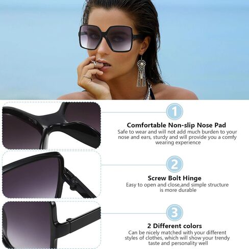 Frienda 2 Pairs Oversized Square Sunglasses Big Large Wide Retro Vintage Shades for Women in Saudi Arabia