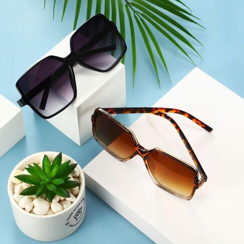 Frienda 2 Pairs Oversized Square Sunglasses Big Large Wide Retro Vintage Shades for Women in Saudi Arabia