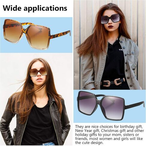 Frienda 2 Pairs Oversized Square Sunglasses Big Large Wide Retro Vintage Shades for Women in Saudi Arabia