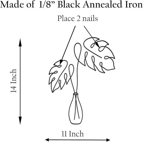 Singring سلك معدني زهرة جدار ديكور بوهو معدن جدار الفن الأسود معدن الأزهار جدار النحت النبات الحد الأدنى لغرفة النوم الحمام المطبخ حديقة (Monstera) in Kuwait