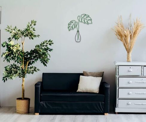 Singring سلك معدني زهرة جدار ديكور بوهو معدن جدار الفن الأسود معدن الأزهار جدار النحت النبات الحد الأدنى لغرفة النوم الحمام المطبخ حديقة (Monstera) in Kuwait