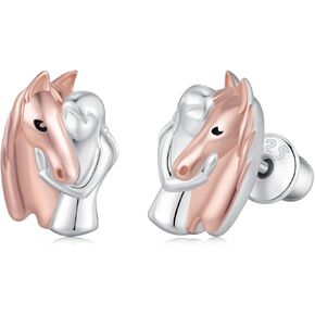 Hypoallergenic Horse Stud Earrings 925 Sterling Silver Cute Animal Stud Earrings Horse Jewelry Gifts for Women Girls, Rose Gold