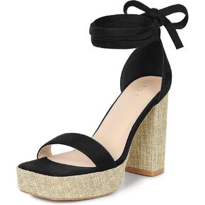 Allegra K Women's Platform Sandals Square Toe Chunky Heels Lace Up Sandals