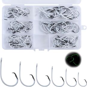 Goture Treble Fishing Hooks & Glow Circle Fish Hooks Set - High Carbon Steel Fish Hook Set with Box, Bulk Fishing Hook Fishing Gear for Saltwater Freshwater - 130/150 pcs