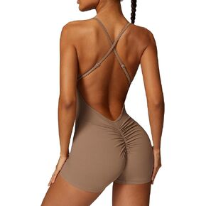 LOVESOFT Bodycon Rompers for Women Sleeveless Backless V Back Butt Lifting Jumpsuits Shorts One Piece