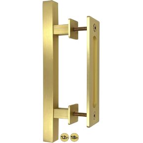 18-Inch Brushed Brass Gold Barn Door Handle Kit, Closet Door Handle Stainless Steel, Pull Handle and Flush Handle Set, Heavy Duty Large Sliding Door Handles Hardware Included (1-Door Pack)