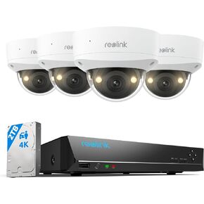 REOLINK 4K Surveillance & Security Camera System, 4pcs 4K UHD IK10 Vandalproof PoE Cams Wired Outdoor, 8CH NVR 2TB HDD, Color Night Vision, Smart Detection, 2-Way Audio, IP67 Weatherproof, RLK8-800V4