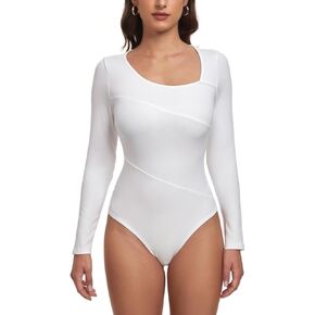 Women's Long Sleeve Bodysuits Slim Fit Stretchy Basic Leotard Sexy Going Out Thong Tops Shirts Casual Shapewear