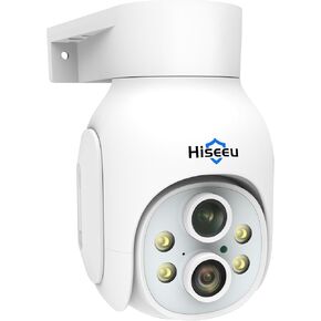 Hiseeu 3MP Dual Lens Security Camera Wireless WiFi 2.4GHz Outdoor, 10X Zoom Pan&Tilt 360°, Full Color Night Vision, Motion Detection, Siren/Motion/Light Alarm, IP66 Weatherproof, Work with Alexa
